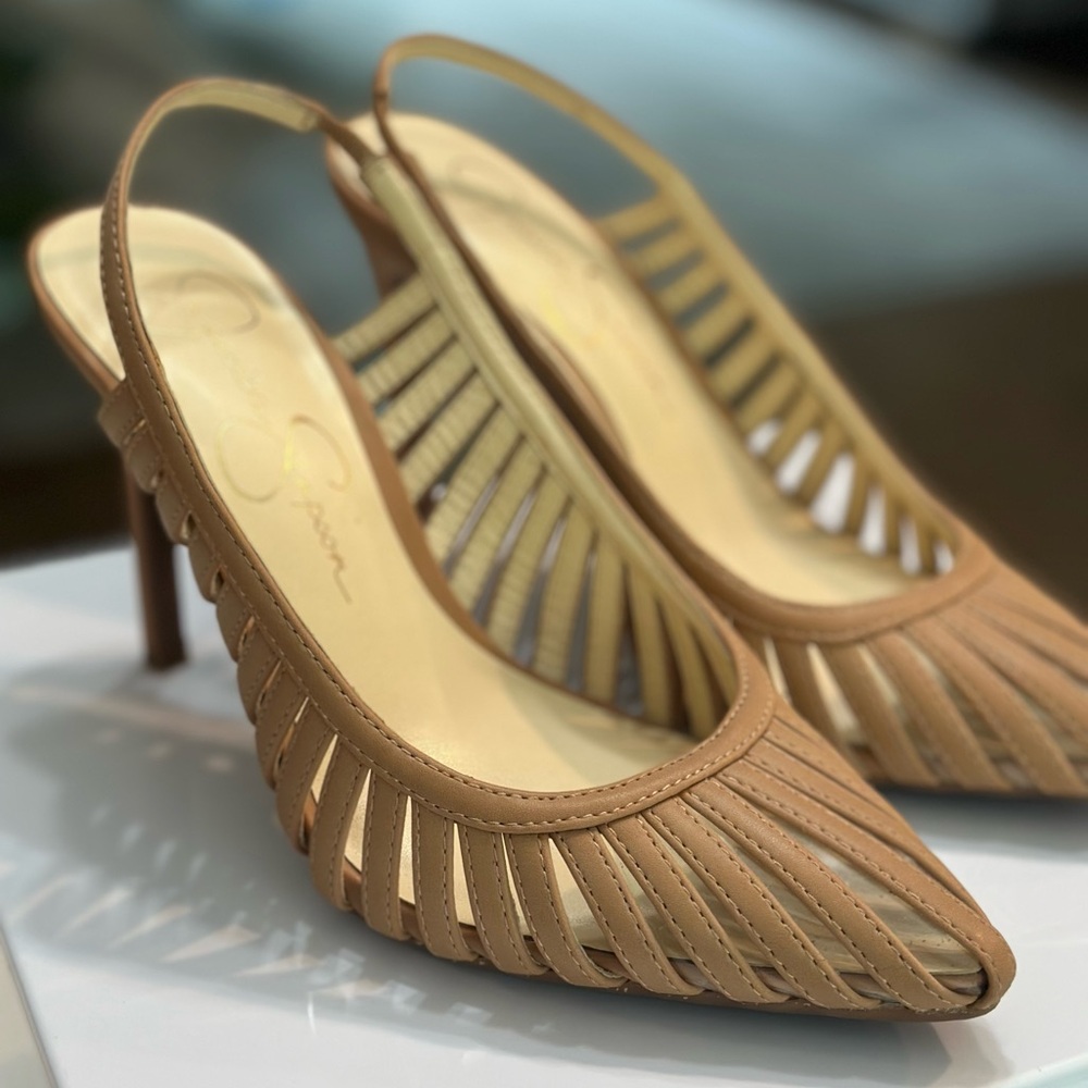 Jessica Simpson Tan Slingback Cutout Heels - Size 6
